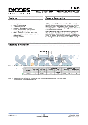 AH285-Y datasheet - HALL-EFFECT SMART FAN MOTOR CONTROLLER