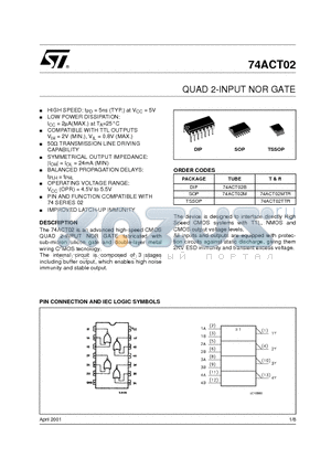 74ACT02 datasheet - QUAD 2-INPUT NOR GATE