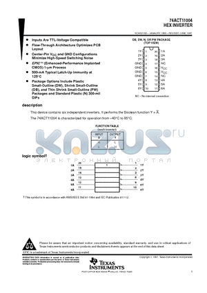 74ACT11004DB datasheet - HEX INVERTER