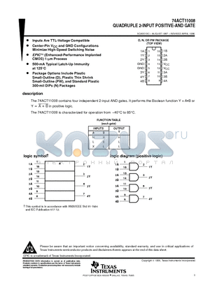 74ACT1100 datasheet - QUADRUPLE 2-INPUT POSITIVE-AND GATE