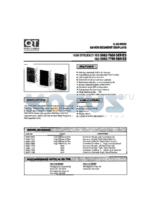 5082-7650 datasheet - 0.43-INCH SEVEN SEGMENT DISPLAYS