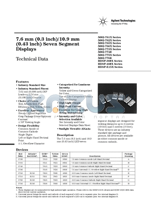 5082-7650 datasheet - 7.6mm (0.3 inch)/10.9mm (0.43 inch) Seven Segment Display