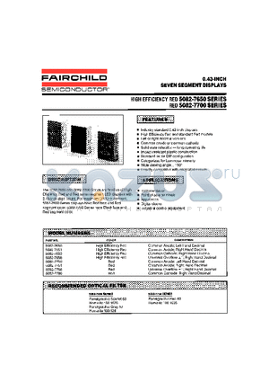 5082-7651 datasheet - 0.43-INCH SEVEN SEGMENT DISPLAYS