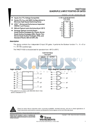 74ACT11032D datasheet - QUADRUPLE 2-INPUT POSITIVE-OR GATES