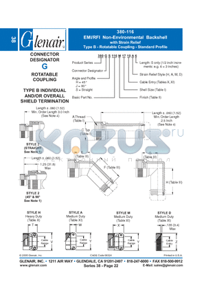 380GH116M22 datasheet - EMI/RFI Non-Environmental Backshell with Strain Relief