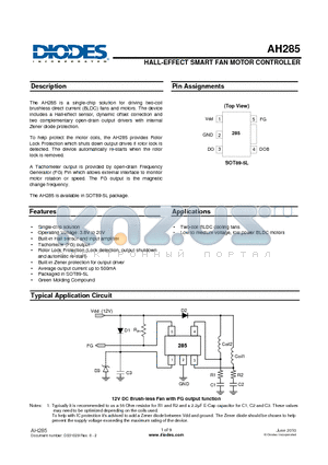 AH285_10 datasheet - HALL-EFFECT SMART FAN MOTOR CONTROLLER