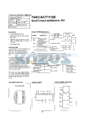 74ACT11158N datasheet - QUAD 2 INPUT MULTIPLEXER