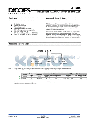 AH286-PL-7 datasheet - HALL-EFFECT SMART FAN MOTOR CONTROLLER