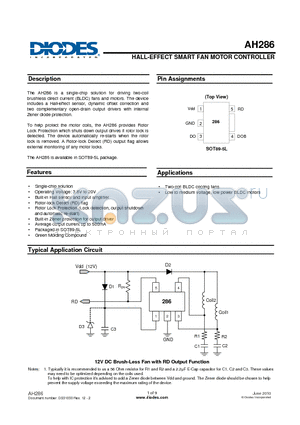 AH286 datasheet - HALL-EFFECT SMART FAN MOTOR CONTROLLER