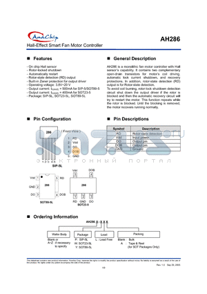 AH286-PL datasheet - Hall-Effect Smart Fan Motor Controller