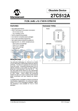 27C512A-90E/SO datasheet - 512K (64K x 8) CMOS EPROM