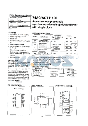 74ACT11190N datasheet - ASYNCHRONOUS PRESETTABLE SYNCHRONOUS DECADE UP/DOWN COUNTER