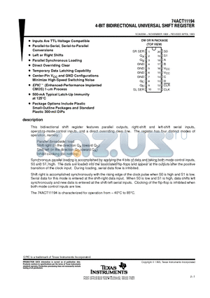 74ACT11194 datasheet - 4-BIT BIDIRECTIONAL UNIVERSAL SHIFT REGISTER