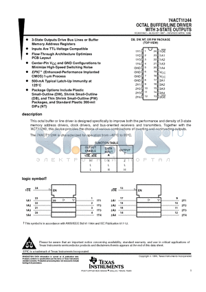 74ACT11244NT datasheet - OCTAL BUFFER/LINE DRIVER WITH 3-STATE OUTPUTS