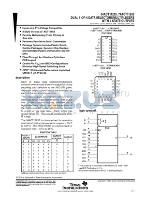 74ACT11253 datasheet - DUAL 1-OF-4 DATA SELECTORS/MULTIPLEXERS WITH 3-STATE OUTPUTS