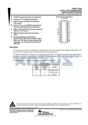 74ACT11245NT datasheet - OCTAL BUS TRANSCEIVER WITH 3-STATE OUTPUTS