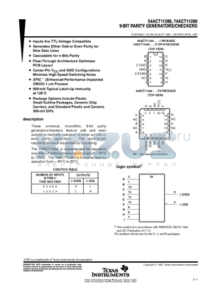 74ACT11280 datasheet - 9-BIT PARITY GENERATORS/CHECKERS