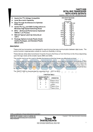 74ACT11620 datasheet - OCTAL BUS TRANSCEIVER WITH 3-STATE OUTPUTS