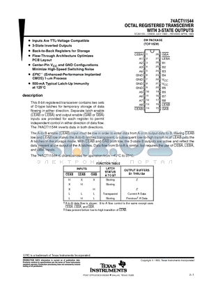 74ACT11544 datasheet - OCTAL REGISTERED TRANSCEIVER WITH 3-STATE OUTPUTS