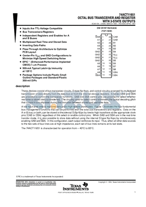 74ACT11651 datasheet - OCTAL BUS TRANSCEIVER AND REGISTER WITH 3-STATE OUTPUTS