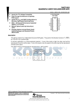 74ACT11810 datasheet - QUADRUPLE 2-INPUT EXCLUSIVE-NOR GATE