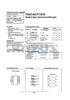 74ACT11810D datasheet - QUAD 2-INPUT EXCLUSIVE-NOR GATE