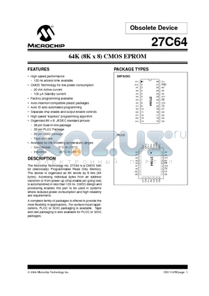 27C64-17I/P datasheet - 64K (8K x 8) CMOS EPROM