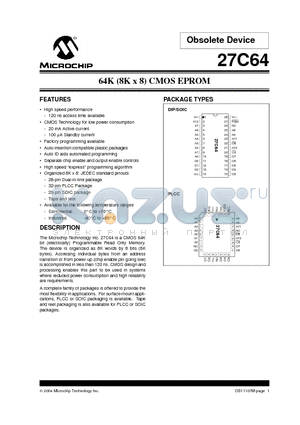 27C64-17SO datasheet - 64K (8K x 8) CMOS EPROM