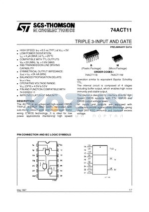 74ACT11B datasheet - TRIPLE 3-INPUT AND GATE