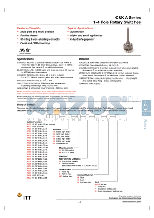 A10242RNZQ datasheet - 1-4 Pole Rotary Switches