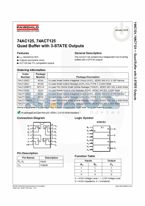 74ACT125PC datasheet - Quad Buffer with 3-STATE Outputs