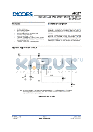 AH287-PL-B datasheet - HIGH VOLTAGE HALL-EFFECT SMART FAN MOTOR