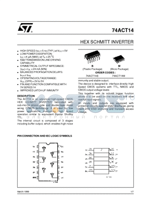 74ACT14 datasheet - HEX SCHMITT INVERTER