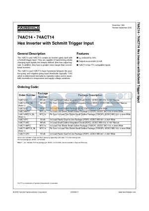 74ACT14SCX datasheet - Hex Inverter with Schmitt Trigger Input