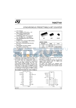 74ACT161M datasheet - SYNCHRONOUS PRESETTABLE 4-BIT COUNTER