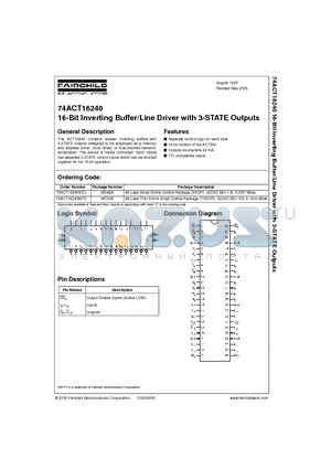 74ACT16240 datasheet - 16-Bit Inverting Buffer/Line Driver with 3-STATE Outputs