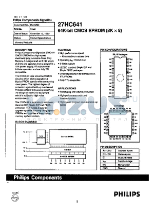 27HC641 datasheet - 64K BIT CMOS EPROM (8K X 8)