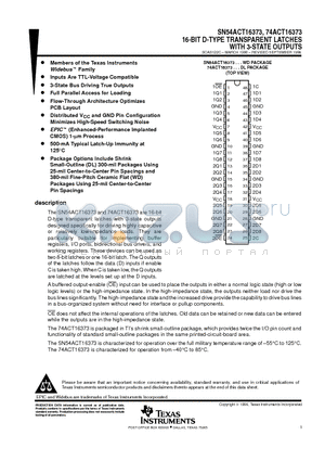 74ACT16373 datasheet - 16-BIT D-TYPE TRANSPARENT LATCHES WITH 3-STATE OUTPUTS