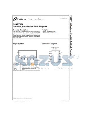 74ACT164 datasheet - Serial-In, Parallel-Out Shift Register