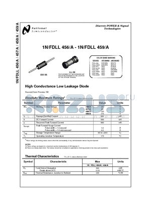 1N458 datasheet - High Conductance Low Leakage Diode
