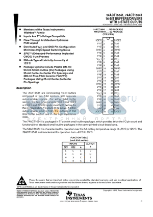 74ACT16541DLRG4 datasheet - 16-BIT BUFFERS/DRIVERS WITH 3-STATE OUPUTS