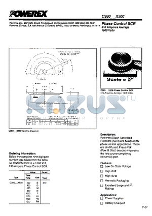 C380DX500 datasheet - Phase Control SCR 310 Amperes Avg 1600 Volts