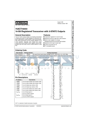 74ACT16543 datasheet - 16-Bit Registered Transceiver with 3-STATE Outputs