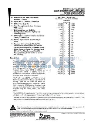 74ACT16543DGGR datasheet - 16-BIT REGISTERED TRANSCEIVERS WITH 3-STATE OUTPUTS