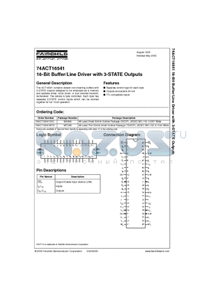 74ACT16541SSC datasheet - 16-Bit Buffer/Line Driver with 3-STATE Outputs