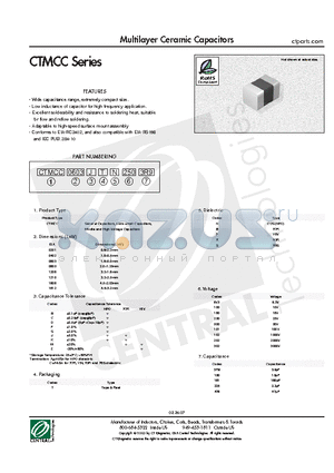 CTMCC0201BTF6V3150 datasheet - Multilayer Ceramic Capacitors
