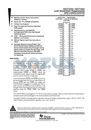 74ACT16543DLG4 datasheet - 16-BIT REGISTERED TRANSCEIVERS WITH 3-STATE OUTPUTS