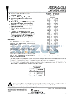 74ACT16640 datasheet - 16-BIT BUS TRANSCEIVERS WITH 3-STATE OUTPUTS