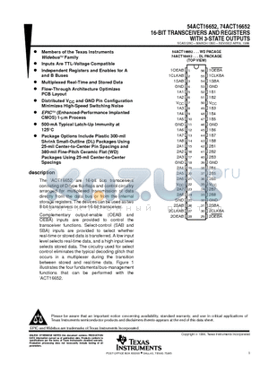 74ACT16652DLR datasheet - 16-BIT TRANSCEIVERS AND REGISTERS WITH 3-STATE OUTPUTS