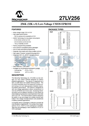 27LV256-20IL datasheet - 256K (32K x 8) Low-Voltage CMOS EPROM